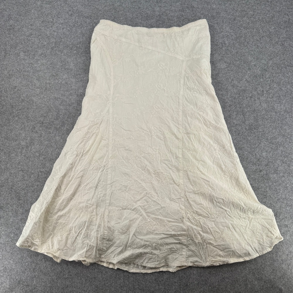 J. Jill Skirt Womens M Maxi Ivory Floral Embroidered Cotton Lined EUC